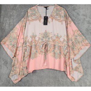 DQ2 Kimono Top Womens XL Pink Paisley Boho Pullover Tunic Caftan Festival Shirt